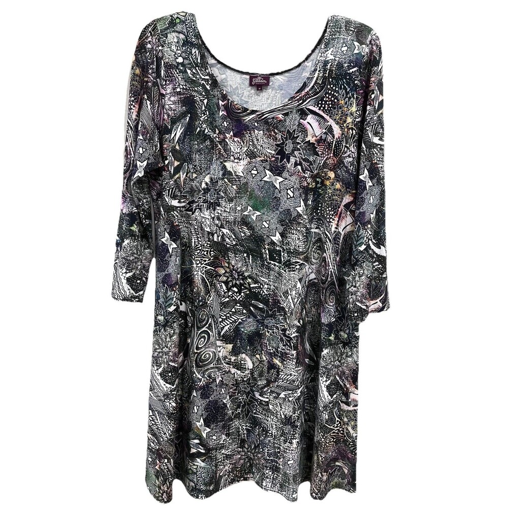 Salaam Ballet Neck 3/4 Sleeve Rayon Jersey Art-to-wear Abstract Print Dress M